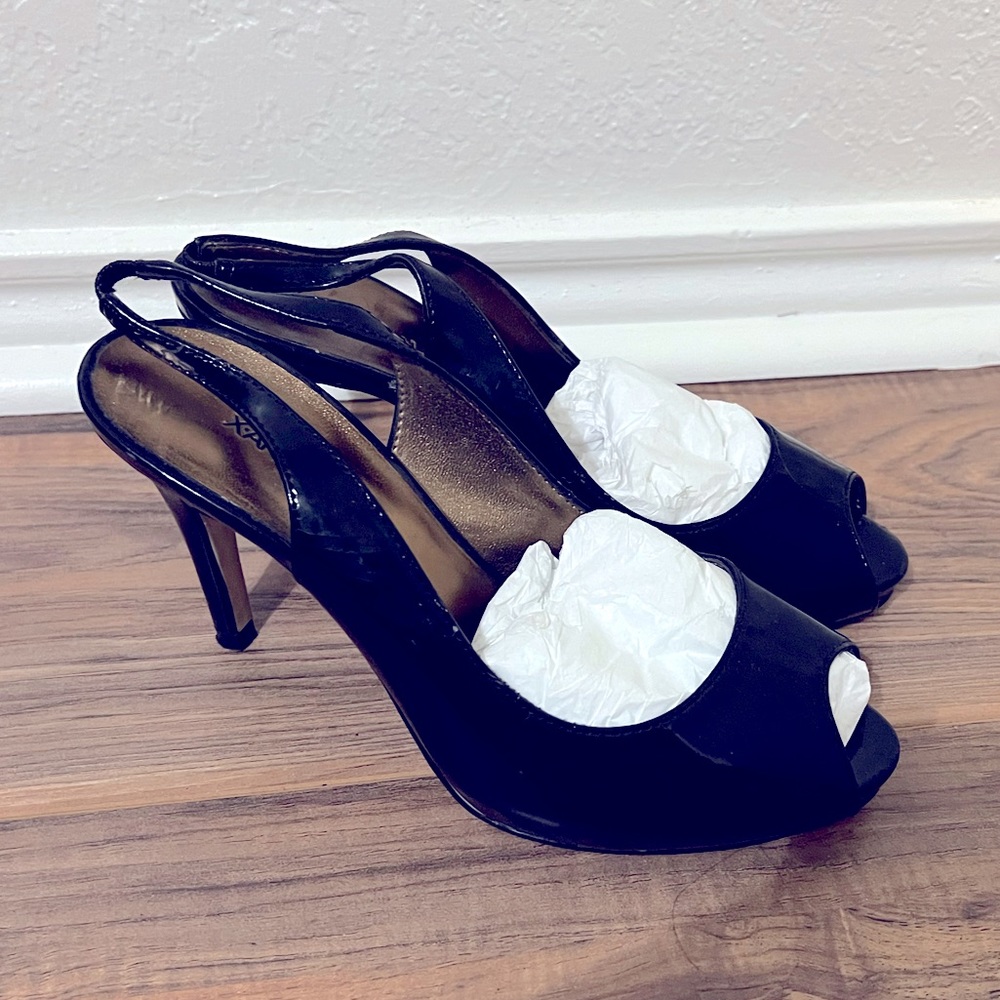 X-Appeal Black Patent Leather Peep Toe Heels